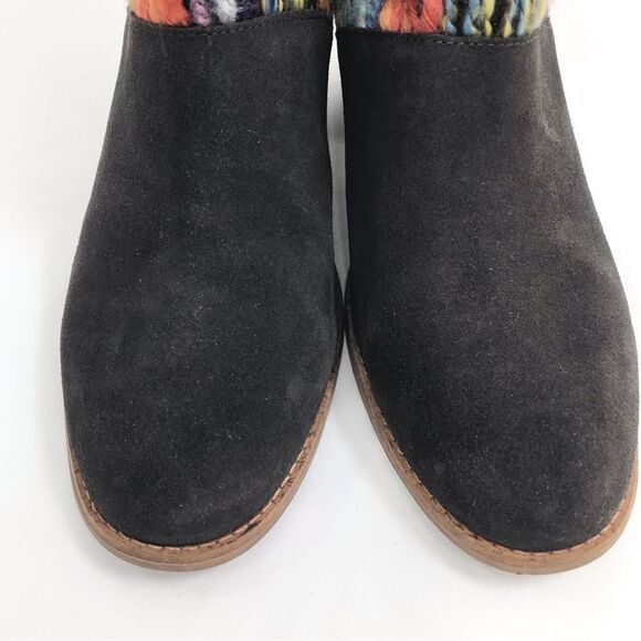 Toms LEILA Chocolate Suede Leather Colorful Textile Zip Back Heeled Ankle Boots - Picture 8 of 13